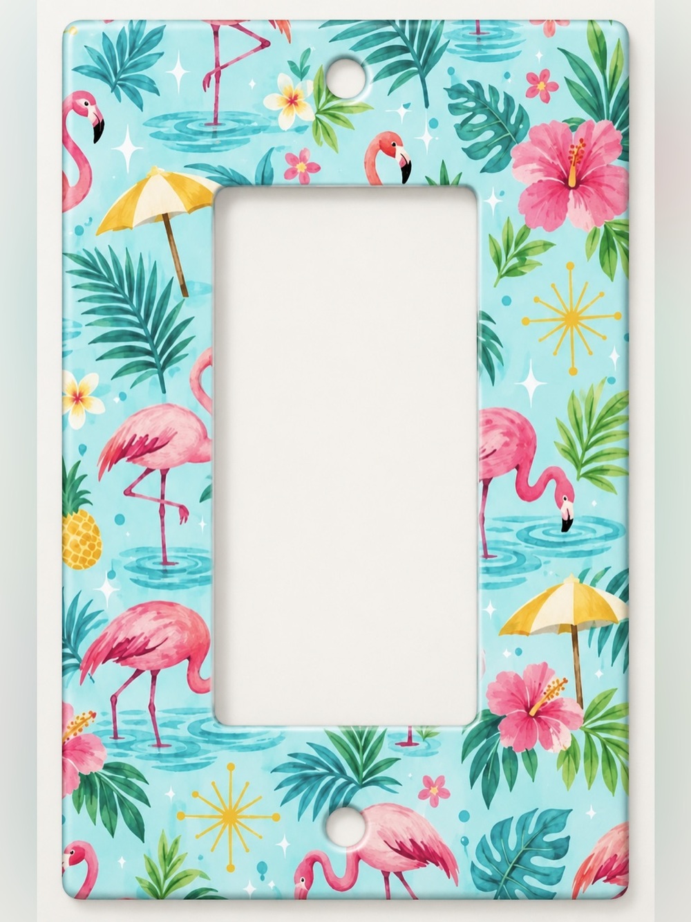 Pink Flamingo Tropical Rocker GFCI Wall Plate Hibiscus Palm Beach Decor